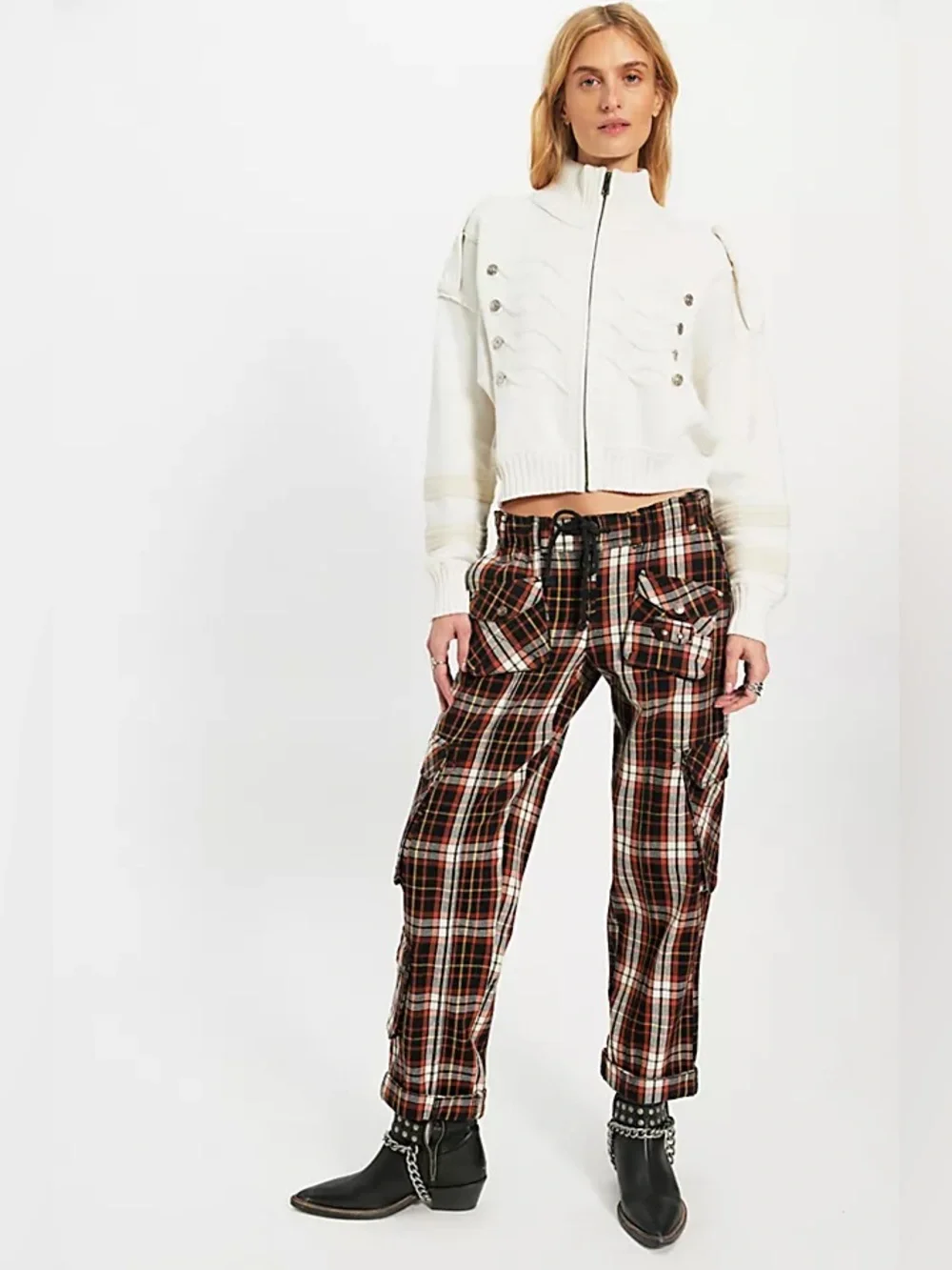 Free People Tahiti Menswear Pull On Cargo Pants~ Black Combo